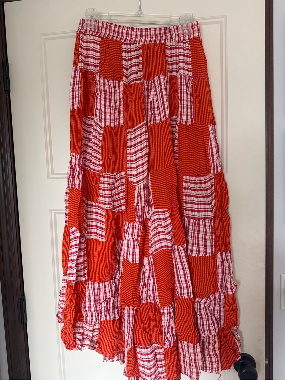 Women's Red Patchwork Maxi Skirt